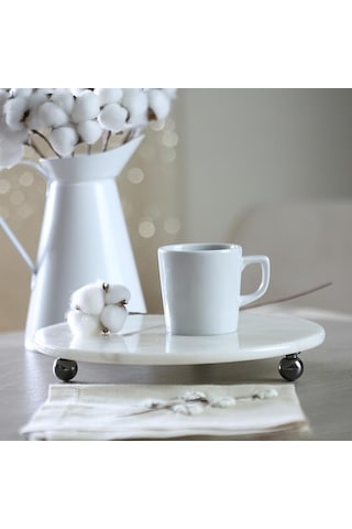 Akayev Mermer 25 CM Füme Boncuk Ayaklı Beyaz Yuvarlak Sunumluk