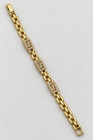 14k Altın Renginde Geometrik Desenli Taşlı Dikdörtgen Motifli Kadın Zincir Xp Marka Vıp Özel Seri Bileklik Renkli