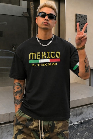 Tarz Cool Erkek Regular Baskılı Tişört Mexico Yazılı %100 Pamuk Rahat Kesim T-shirt Siyah