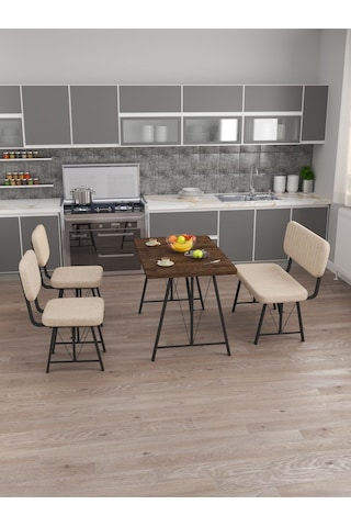 Mygusi Hayat 2 Sandalyeli 1 Bench Mutfak Masası Amalfi Ceviz Krem