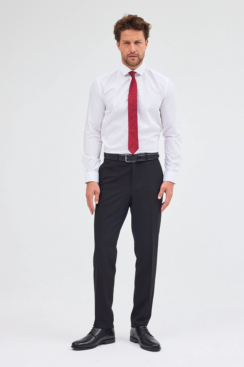 İmza Beyaz Yarım İtalyan Yaka Uzun Kol Easy To Iron Slim Fit Pamuklu Gömlek 1004255301 Beyaz
