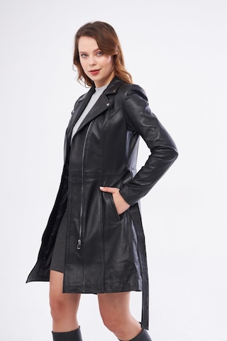 Derinss Dka2391 Hakiki Deri Kadın Siyah Pardesü 001