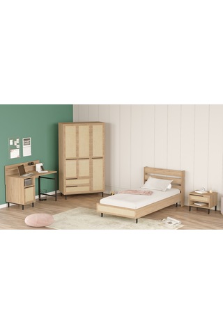 Robin Home Lidya Genç Odası Takımı 4'lü Set Sepet-uv Baskı Jüt Kahverengi