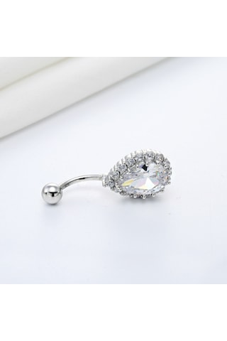 Chavin Beyaz Damla Taşlı Çelik Göbek Piercing Dt59By Beyaz