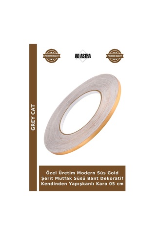 Özel Üretim Modern Süs Gold Şerit Mutfak Süsü Bant Dekoratif Kendinden Yapışkanlı Karo 05 Cm