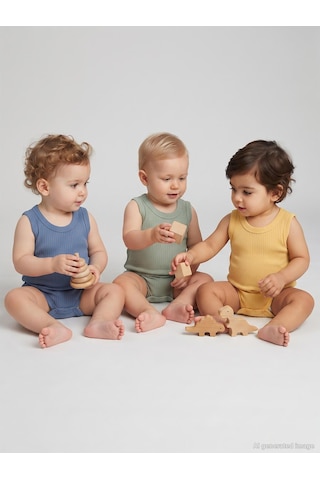 Minidamla Baby Minidamla Askılı Basic 3'lü Set 1-18 Ay Çıtçıtlı Badi - Mavi Koyu Mavi