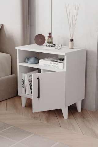 Enda Home Kommen Kapaklı 2 Bölmeli Komodin Yan Sehpa Beyaz