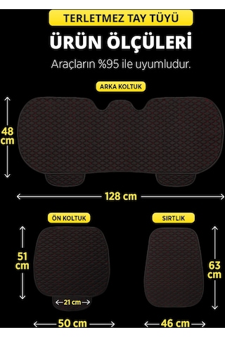 Tay Tüyü Sırtlı Oto Koltuk Minder Seti - Oto Koltuk Kılıf Seti - Cepli & Terletmez - Siyah Kırmızı