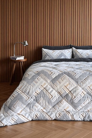 Alla Turca Çift Kişilik 4 Yastık Kılıflı Lastikli Çarşaflı Çift Taraflı Desenli Uyku Seti-nova Antrasit Antrasit