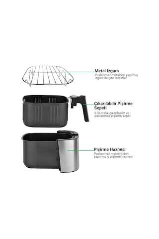 Wiami TTAF-500MS 6.5 L Retro Yağsız Hava Fritözü Airfryer