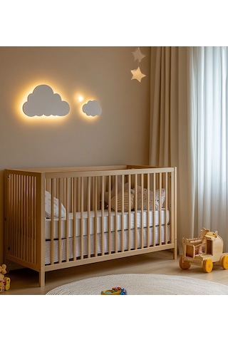 2'li Bulut Gece Lambası Bebek Çocuk Odası Duvar Dekorasyonu Aydınlatma Ahşap Gece Lambası