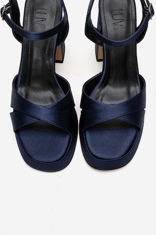 Luvishoes Lello Lacivert Saten Kadın Platform Topuklu Ayakkabı