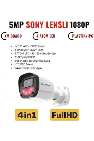 6 Lı 5mp Full Hd 1080p Atom Ledli 320 Gb Hdd Güvenlik Kamera Seti Gece Görüşlü Tak Çalıştır İp Gerektirmez
