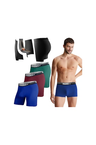 Yohannes Club, Erkek Özel Seperatörlü Pamuklu Boxer, Renk Seçenekli, 3'lü Paket, Bordo,yeşil,mavi Çok Renkli