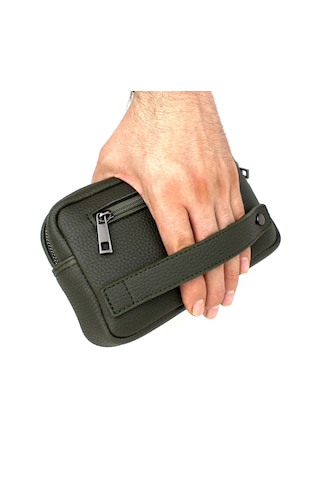 Erkek Haki Renk Lüks El Ve Bileklik Kemerli Portföy El Çantası Haki