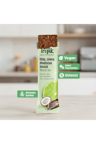 Chia, Lime Ve Hindistan Cevizli Aromalı Meyve Bar 35 G Meyve İçeren Pratik Atıştırmalık 4 Adet