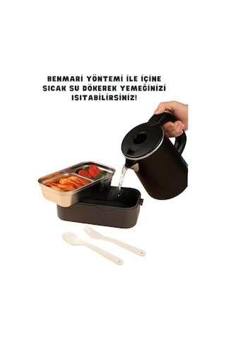 Bento 1350ml Lunchbox 2 Katlı 3 Bölmeli Ve Sosluklu Çelik Sefer Tası Yemek Kutusu Çatal Kaşık Hediyeli Lacivert Bakır