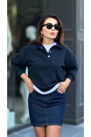 Lacivert Denim Mini Etek Lacivert