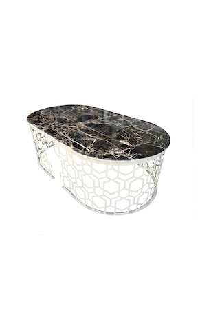 Orta Sehpa GEOMETRİK Metal Transmisyon Çelik Siyah Osmanlı Motif Parlak beyaz Ayak MDF tabla El Yapım