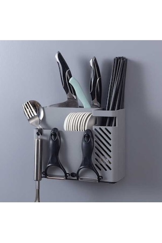 Dancemonkey Duvara Monte Çok Fonksiyonlu Kaşık Bıçak Tutucu Gri, Küçük Ve Pratik Gri