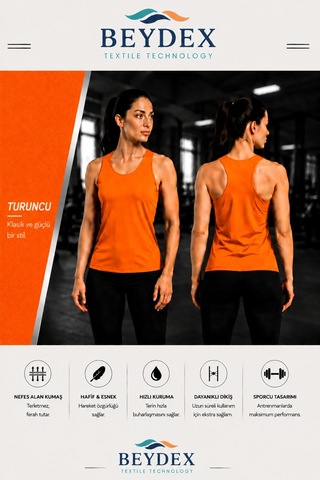 Beydex Bisiklet Yaka Sıfır Kollu Standart Kalıp Kadın Spor Atlet Turuncu