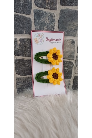Ayçiçeği Çıtçıtlı Toka - Örgü Toka Sarı - Yeşil