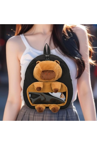 Homyl Capybara Sırt Çantası Doldurulmuş Hayvan Tatil Siyah