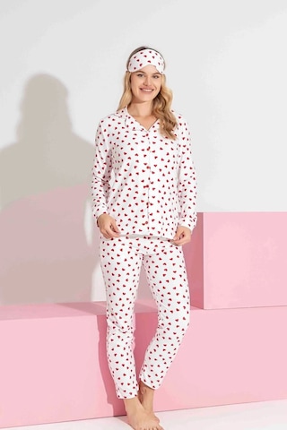 Miniğimin Cicileri Termal Kumaş Kalp Desenli Kız Çocuk Pijama... Beyaz