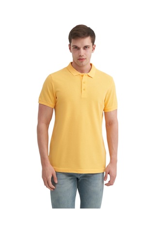 Cazador Erkek Polo Yaka Slim Fit Pike Düz Pamuklu Tişört Hardal