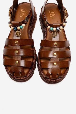 Luvishoes Solıs Taba Hakiki Deri Boncuklu Kadın Sandalet