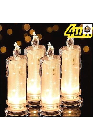 Vkemall 4'lü Paket Elektronik Mum Işıklı Gece Lambası - Romantik Yatak Odası Ve Masaüstü Dekoratif Ambiyans Aydınlatması Beyaz