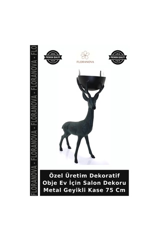 Özel Üretim Dekoratif Obje Ev İçin Salon Dekoru Metal Geyikli Kase 75 Cm