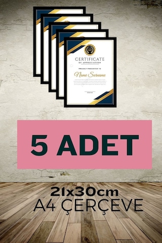5 Adet A4 Çerçeve Diploma Belge Sertifika Fotoğraf Resim Çerçevesi Pvc 5 Li Siyah