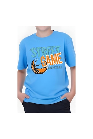 Panios Kids Street Baskılı Erkek Çocuk Yuvarlak Yaka Kısa Kollu T-shirt Mavi
