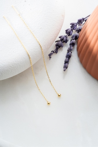 Nereze 925 Ayar Gümüş Gold Kaplama Minik Toplu Zincir Küpe