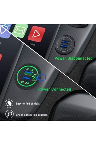 Hızlı Şarj 3.0 Çift Usb Araç Şarj Cihazı 12v 36w Usb Hızlı Şarj Cihazı Anahtarlı Tekne Motosiklet Kamyon Golf Arabası İçin Yeşil