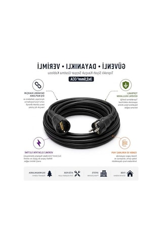 20 Metre Uzunluğunda 3x2.5mm Ttr Topraklı Kauçuk Seyyar Uzatma Kablosu, Siyah 0.1 M