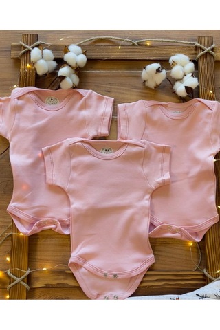 Betül Bebek Kısa Kollu 3'lü %100 Organik Pamuk Çıtçıtlı Bebek Body & Zıbın 3adet Pembe