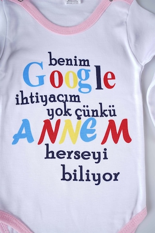 Yeni Sezon Google Annem Yazılı Bebek Çocuk Uzun Kol Pamuk Bady Zıbın Pembe