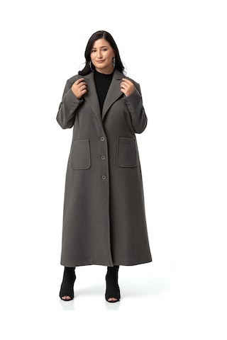 Büyük Beden Ceket Yaka Torba Cepli Astarlı Uzun Gri Kaşe Kaban-gri Gri