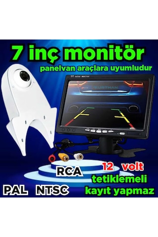 Panelvan Araç Uyumlu 7'' Ekran 1 Beyaz Tepe Kamera Kayıtsız 12 V