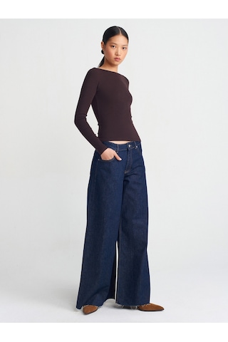 Dilvin 31332 Kayık Yaka Uzun Kollu Top-koyu Kahve Koyu Kahve