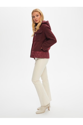 Kapitone Kapüşon Garnili Astarsız Kısa Kaban 69424 U6942440 Bordo