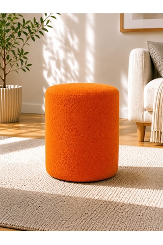Turuncu Welsoft Kumaş Puf 40x45 Cm Yuvarlak Puf Dekoratif Oturma Pufu Yumuşak Dokulu Modern Puf