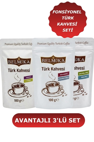Fonksiyonel Türk Kahvesi Seti 3 100 Gr Kolojen-magnezyum Bromelain-inülin Aronya-c Vitamini Türk Kahvesi