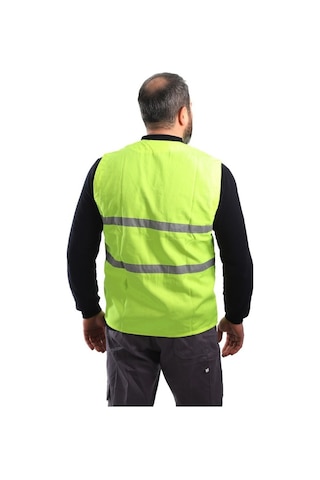 Eser - V Yaka Fosforlu Harman Kumaş Yelek - Sarı