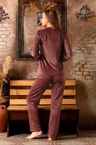 Nisanca Kışlık Kadın Kadife Pijama Takımı - Süper Soft Serisi Kahve