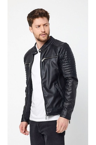 Oliggopol Erkeksiyah İç Cepli Slim Fit Deri Ceket Mont Haki