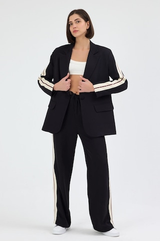 Diemmood Kadın Yan Şerit Detaylı Oversize Blazer Ceket & Palazzo Siyah Takım