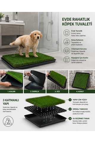 Pro Akıllı Çim Tuvaleti Köpek Kedi İçin 3 Katmanlı Yıkanabilir Hazneli 80x60 Büyük Boy